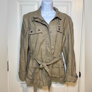 Khaki cotton military jacket with zipper and button closure by Converse-size XL